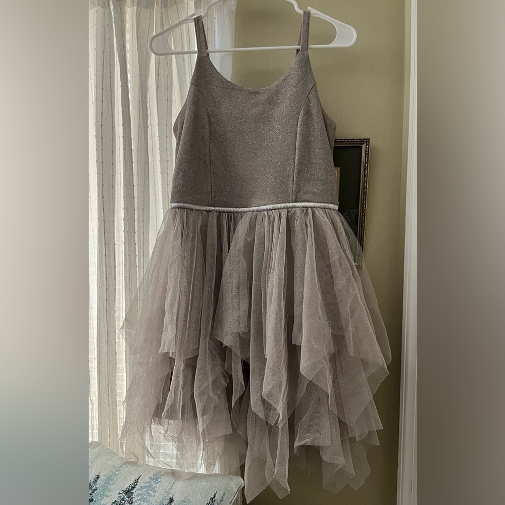 Elegant Pewter/Silver Shimmer Tulle Dress